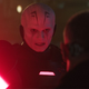 Rupert Friend as the Grand Inquisitor in Obi-Wan Kenobi, threatening someone with his red lightsaber.